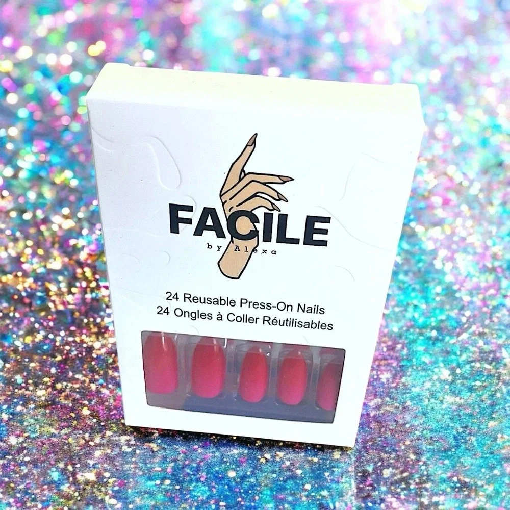New Facile by Alexa Reusable Press On Nails Gel Glue Pink Ombre Almond
